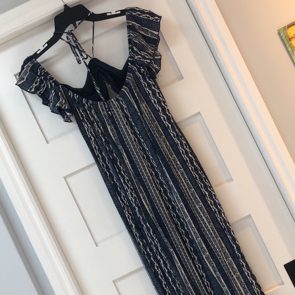 🆕Maxi Summer Blues Off-shoulder Boho Chic spring/summer dress! Ivory/blue! M - Picture 5 of 14